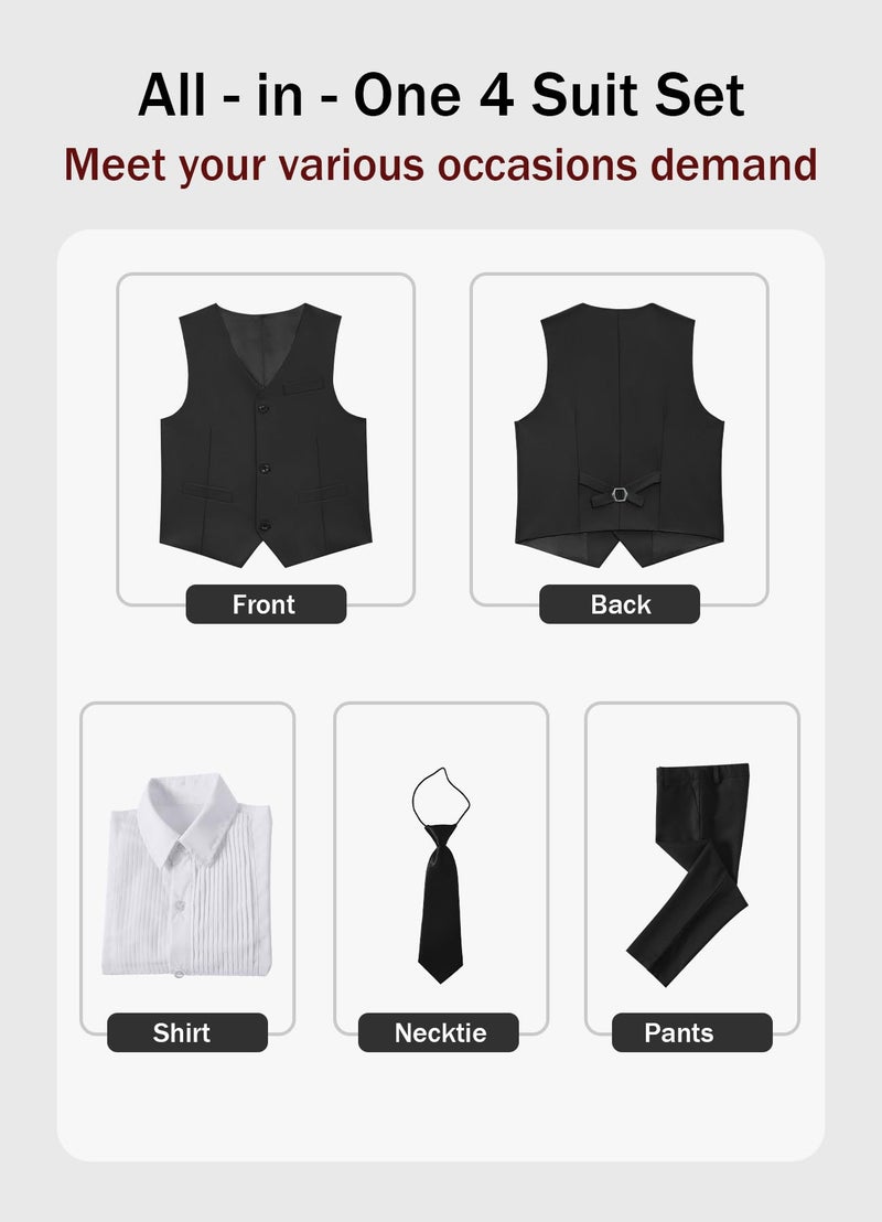 YuanLu 4 Piece Suit for Boys Slim Fit Toddler Tuxedo Black Kids Formal Wear Wedding Guest Clothes Ring Bearer Outfit Homecoming Dress Suit Size 6 - Image 3